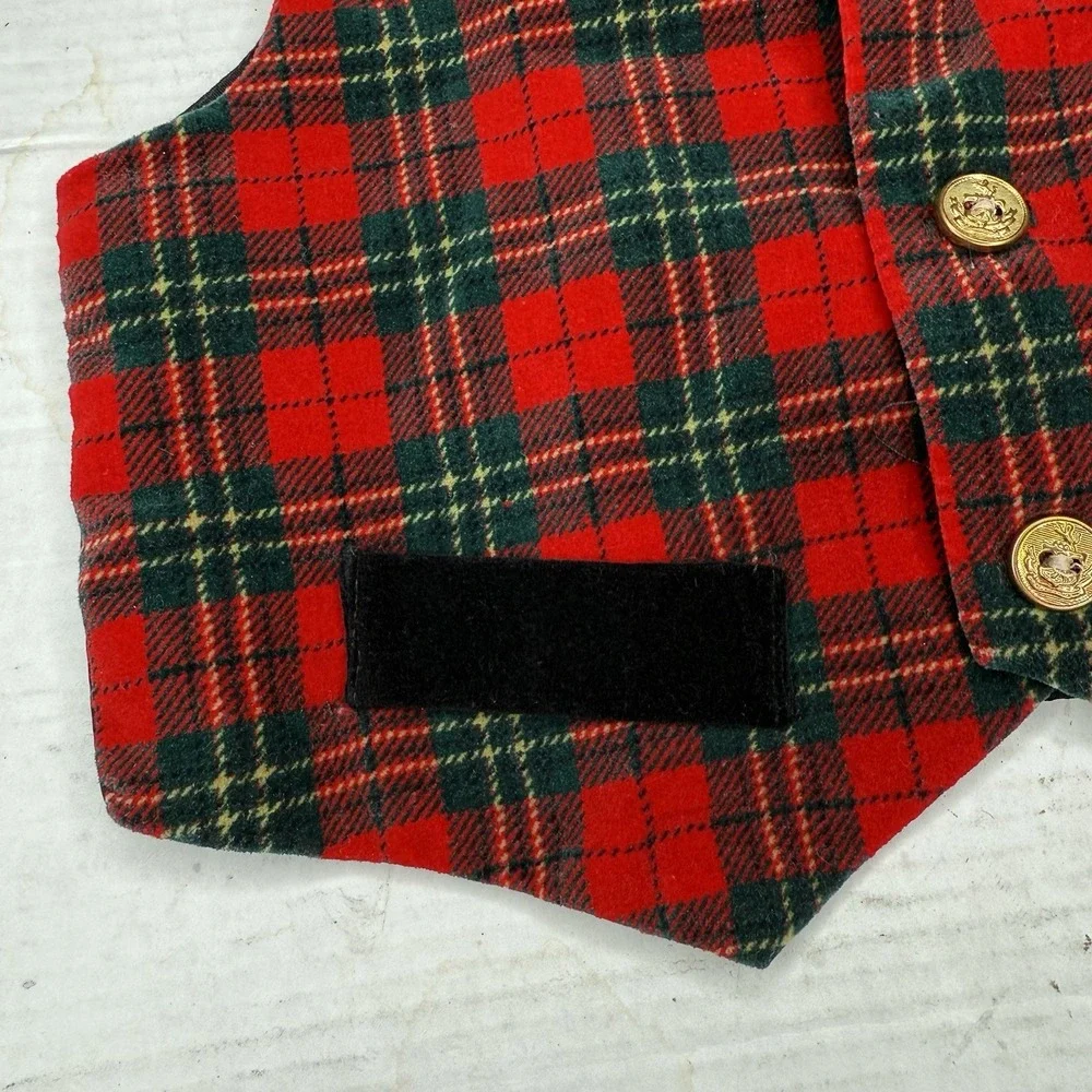 1996 Baby Plaid Velvet Christmas Vest 24M‎ Tartan Holiday Dressy Vintage 90s